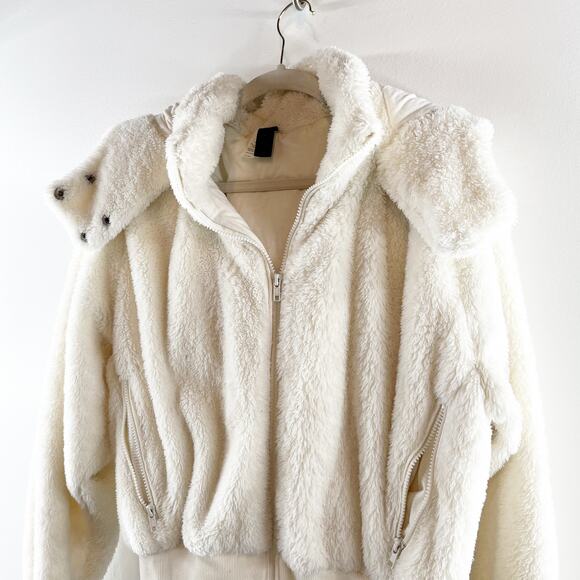 Savvi Amy Long Sleeve Full Zip Sherpa Fleece Jacket with Hood Cream Medium - Picture 5 of 11